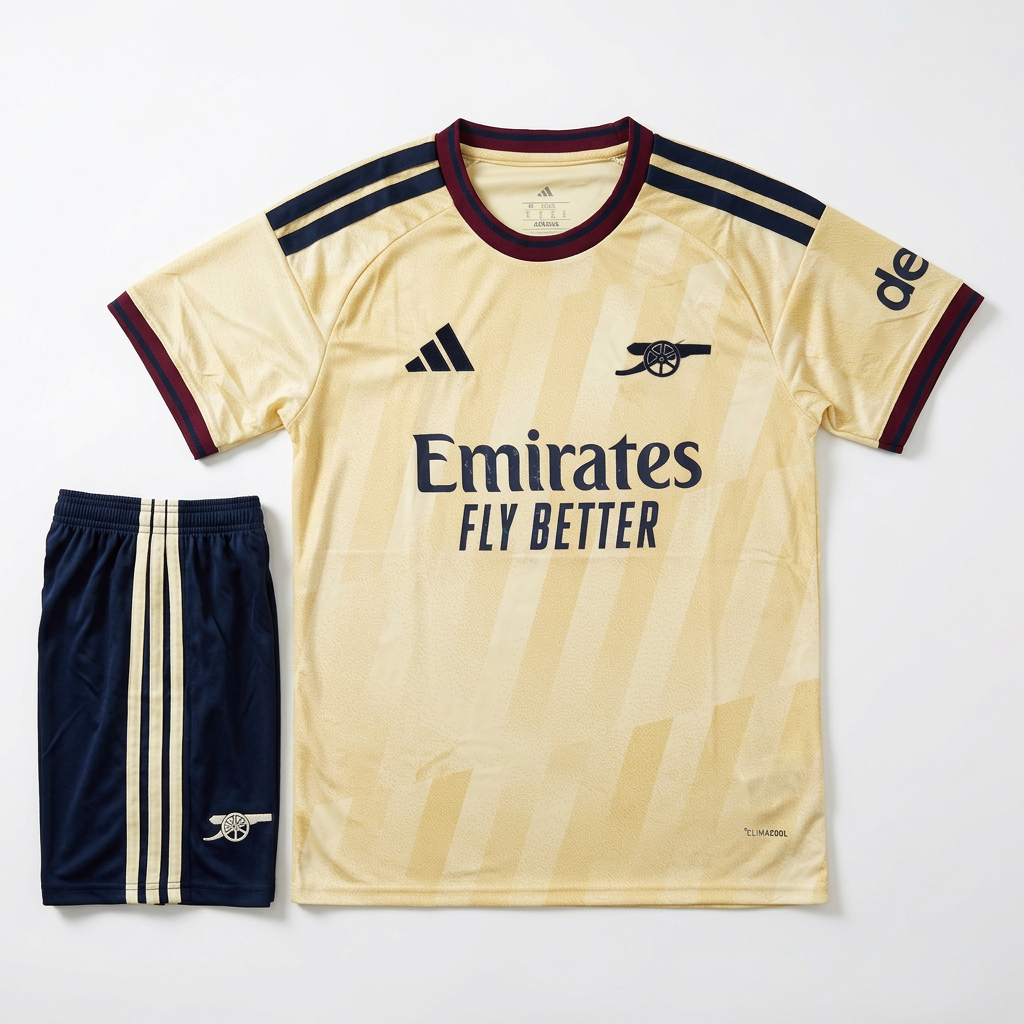 Cream Arsenal kit straight flat lay