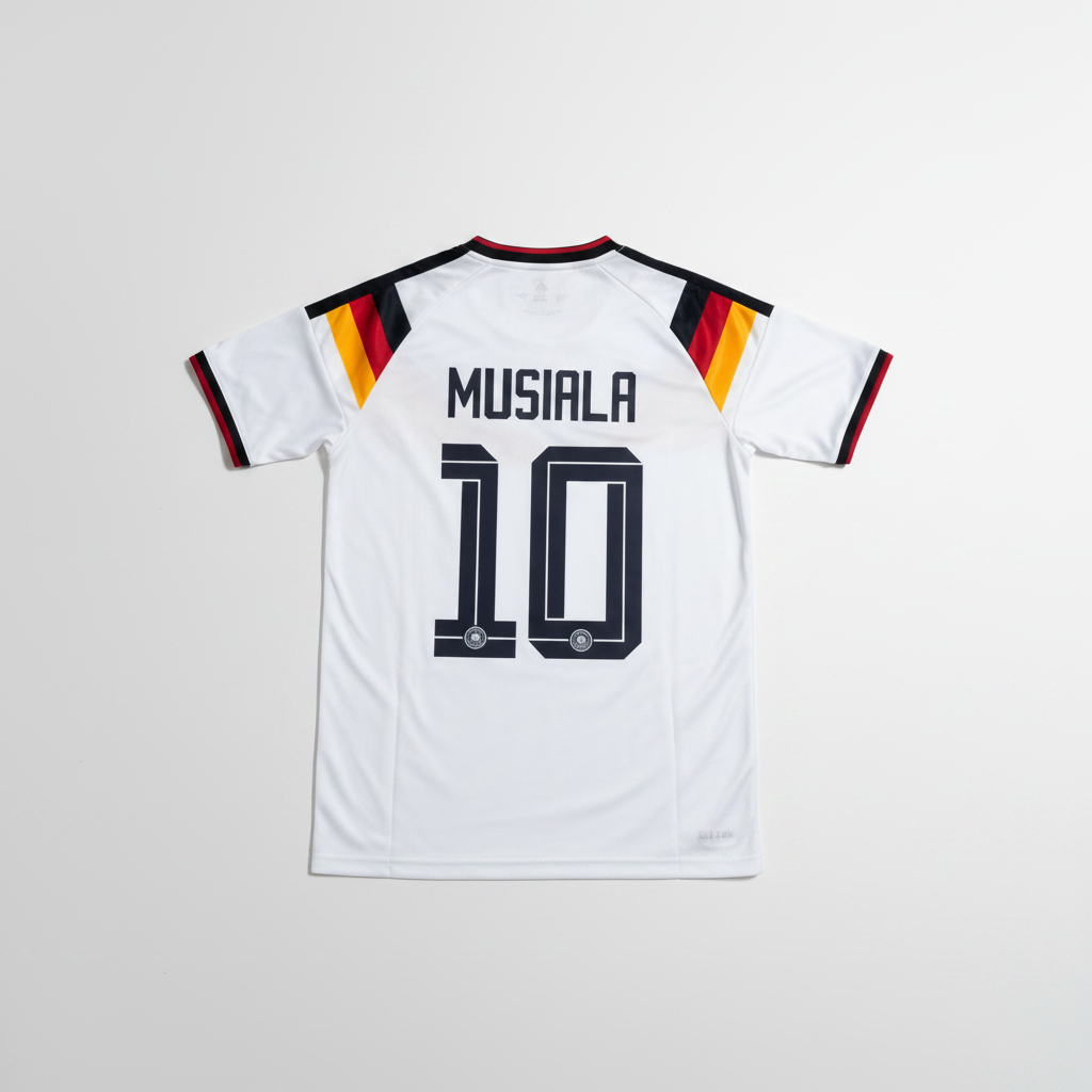 Germany Home Jersey Back – Musiala 10 – Professional Flat Lay